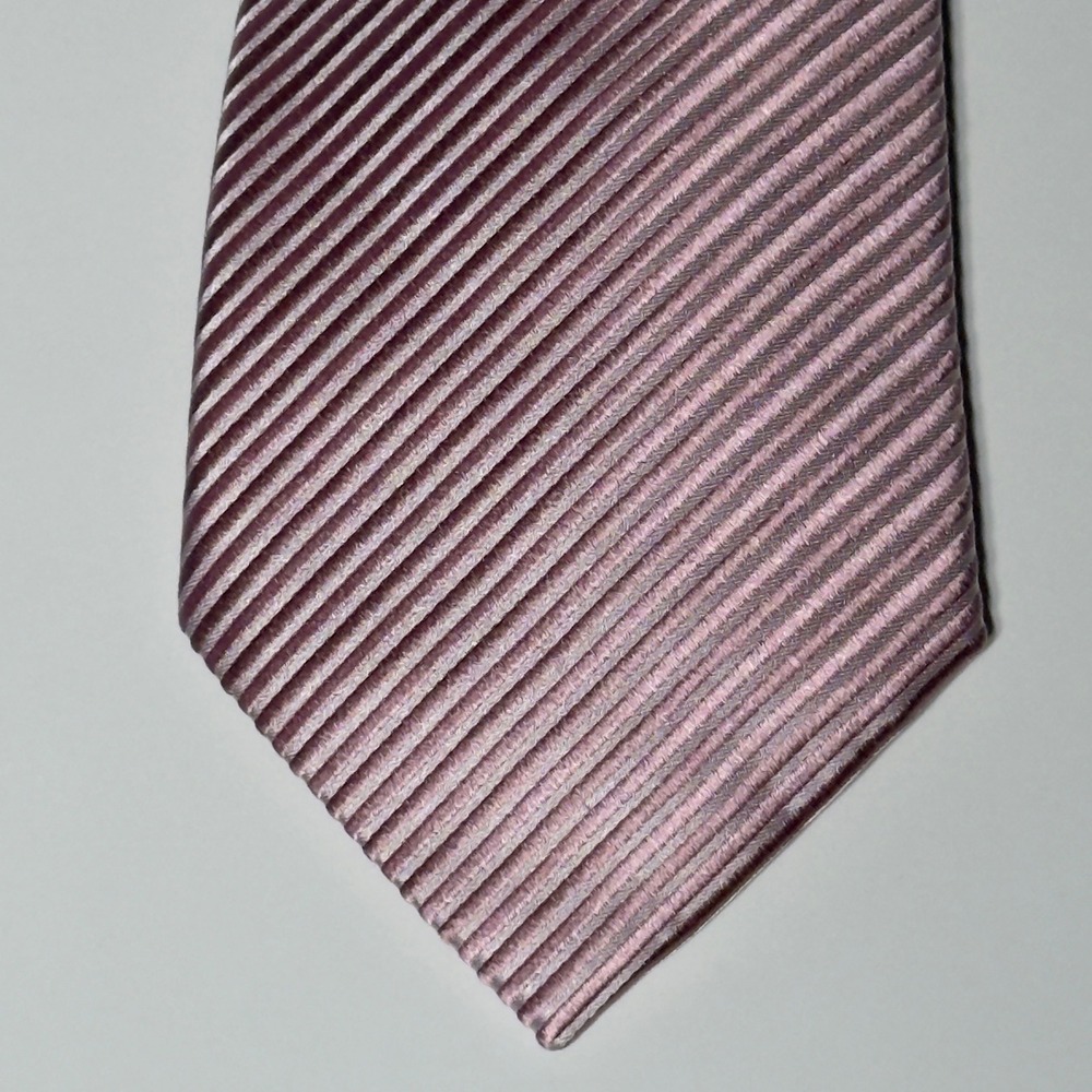 Donald J Trump Signature Collection Pink White Striped 100% Silk Necktie Tie